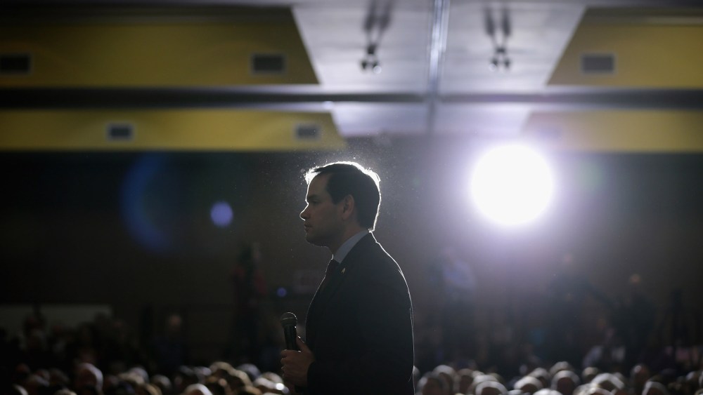 Republican presidential candidate Sen. Marco Rubio speaks a campaign town hall meeting at the Crown Reef Beach Resort, Feb. 11, 2016 in Myrtle Beach, S.C. (Photo by Chip Somodevilla/Getty)