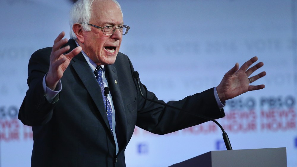 Democratic presidential candidate Senator Bernie Sanders participates in the PBS NewsHour debate on Feb. 1, 2016 in Milwaukee, Wis. (Photo by Win McNamee/Getty)