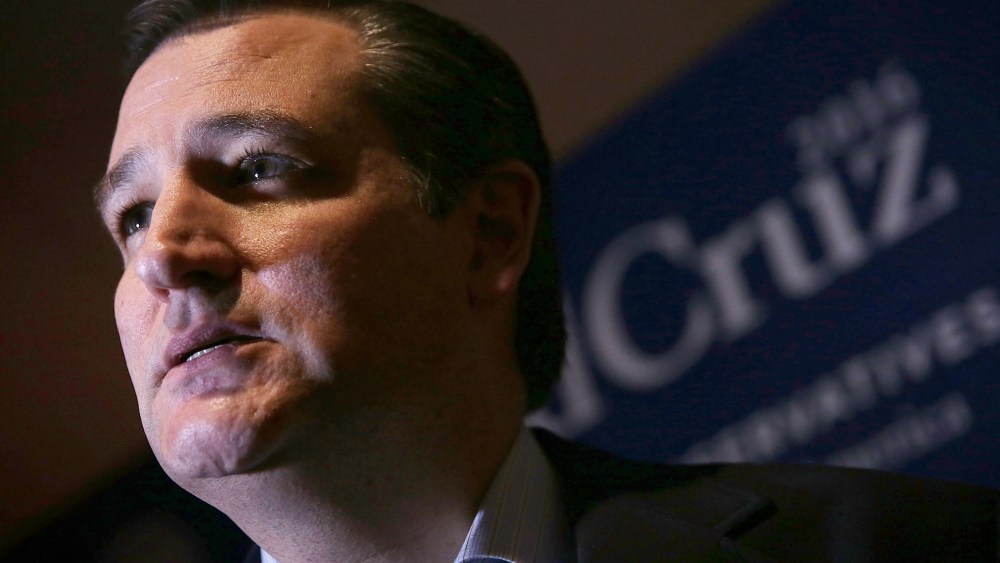 Republican presidential candidate Sen. Ted Cruz briefs members of the media before he participates in the South Carolina Faith and Family Presidential Forum, Feb. 12, 2016 in Greenville, S.C. (Photo by Alex Wong/Getty)
