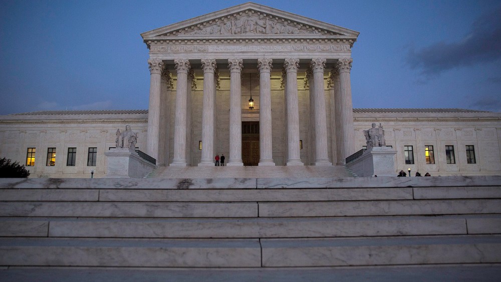 The U.S. Supreme Court is seen at dusk, Feb. 13, 2016 in Washington, DC. Supreme Court Justice Antonin Scalia was at a Texas Ranch Saturday morning when he died at the age of 79. (Photo by Drew Angerer/Getty)