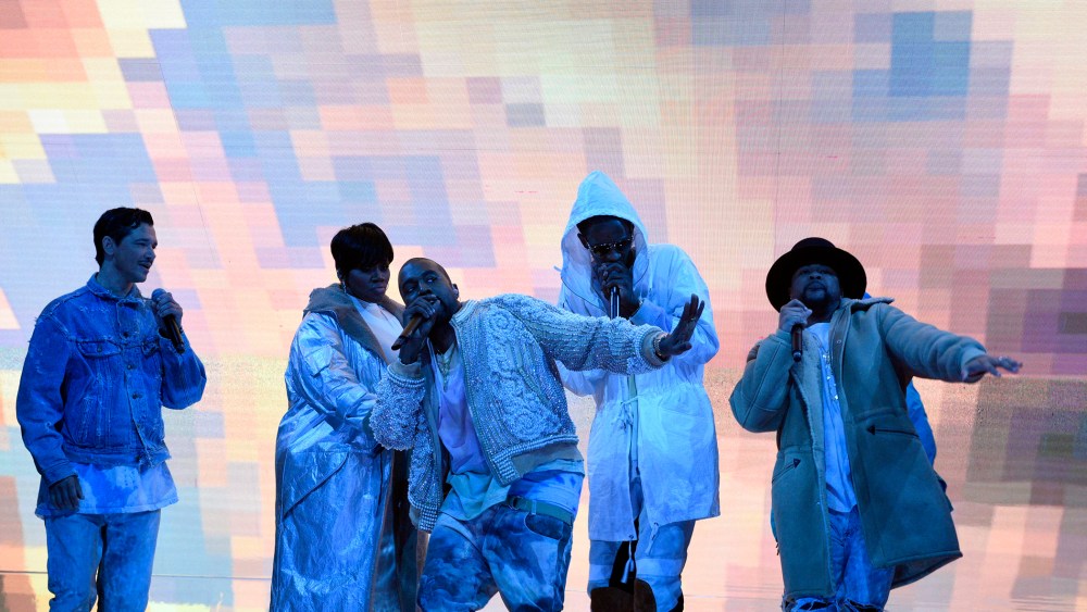 Kanye West performs on Saturday Night Live, Feb. 13, 2016. (Photo by Dana Edelson/NBC/NBCU Photo Bank/Getty)