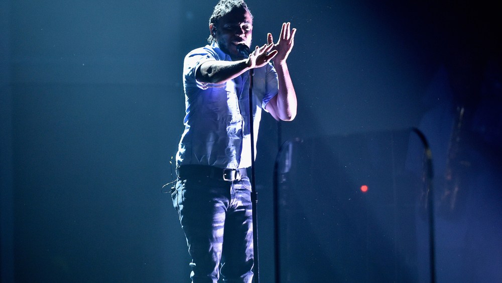 Rapper Kendrick Lamar performs onstage during The 58th GRAMMY Awards at Staples Center on Feb. 15, 2016 in Los Angeles, Calif. (Photo by Kevork Djansezian/Getty for NARAS)
