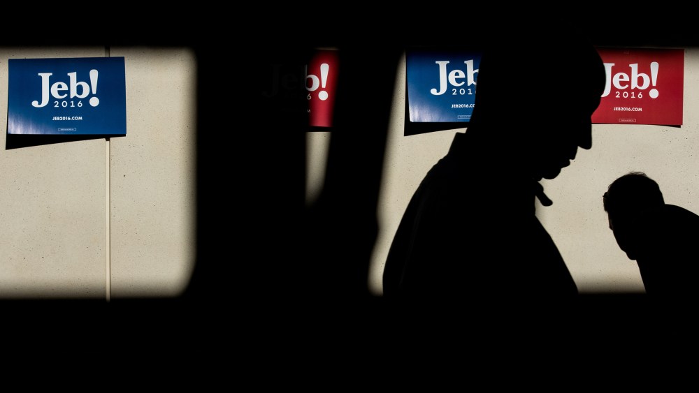 People make their way to a campaign event for Republican presidential candidate Jeb Bush Feb. 19, 2016 in Greenville, S.C. (Photo by Sean Rayford/Getty)