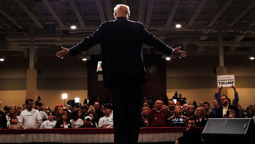 Donald Trump speaks to South Carolina voters on the eve of the state's primary on Feb. 19, 2016 in North Charleston, S.C. (Photo by Spencer Platt/Getty)