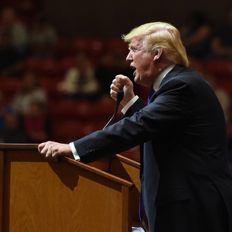 Republican presidential candidate Donald Trump speaks at a rally at the South Point Hotel & Casino on Feb. 22, 2016 in Las Vegas, Nev. (Photo by Ethan Miller/Getty)