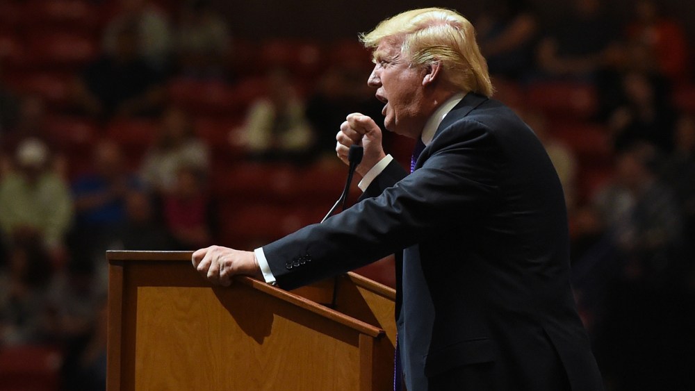 Republican presidential candidate Donald Trump speaks at a rally at the South Point Hotel & Casino on Feb. 22, 2016 in Las Vegas, Nev. (Photo by Ethan Miller/Getty)