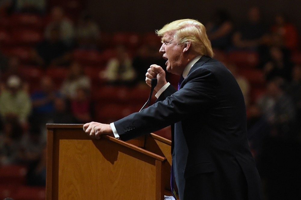 Republican presidential candidate Donald Trump speaks at a rally at the South Point Hotel & Casino on Feb. 22, 2016 in Las Vegas, Nev. (Photo by Ethan Miller/Getty)