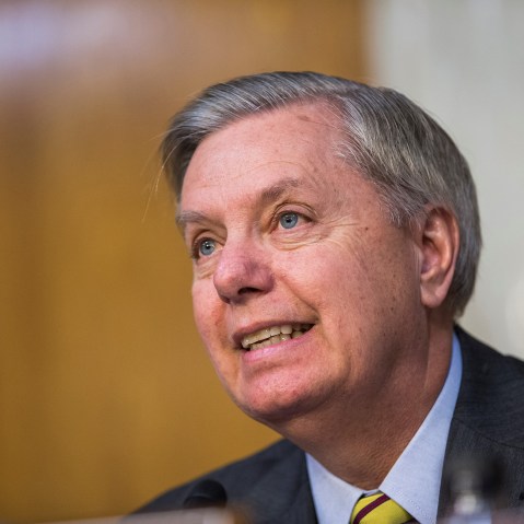 Senator Lindsey Graham questions U.S. Secretary of State John Kerry during a Senate Appropriations Subcommittee hearing in Washington, Feb. 24, 2016. (Photo by Samuel Corum/Anadolu Agency/Getty)