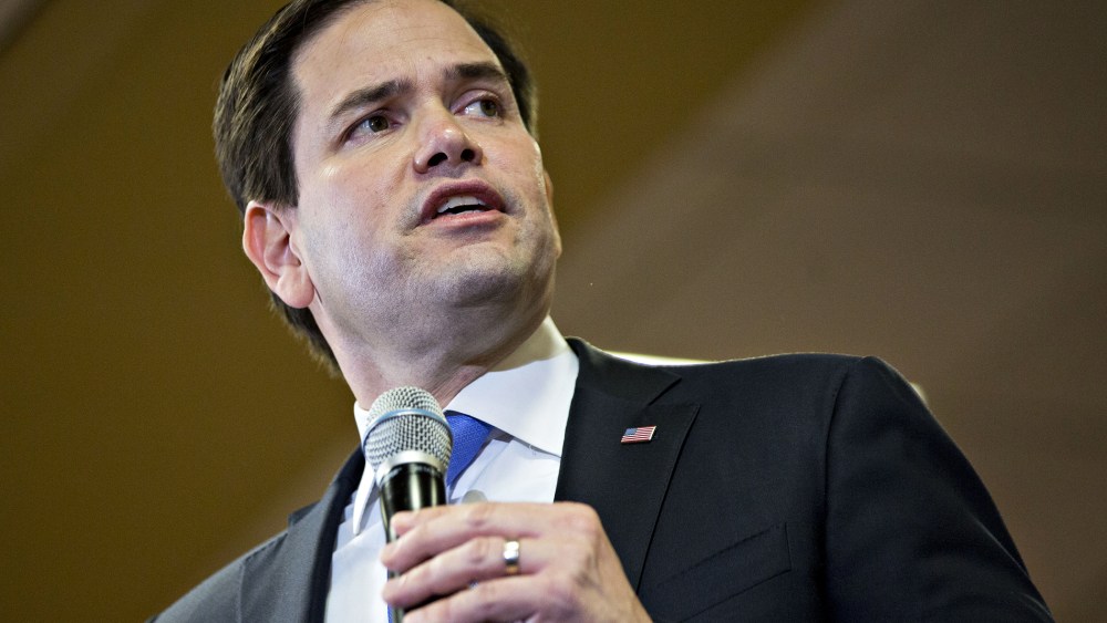 Republican presidential candidate Senator Marco Rubio, speaks during a campaign rally in Houston, Texas, U.S., on Feb. 24, 2016. (Photo by Andrew Harrer/Bloomberg/Getty)