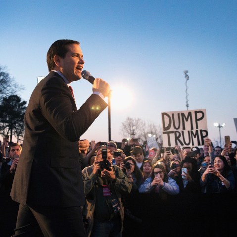 Republican presidential candidate Sen. Marco Rubio (R-FL) speaks at a campaign rally at the Space and Rocket Center on Feb. 27, 2016 in Huntsville, Ala. (Photo by Scott Olson/Getty)