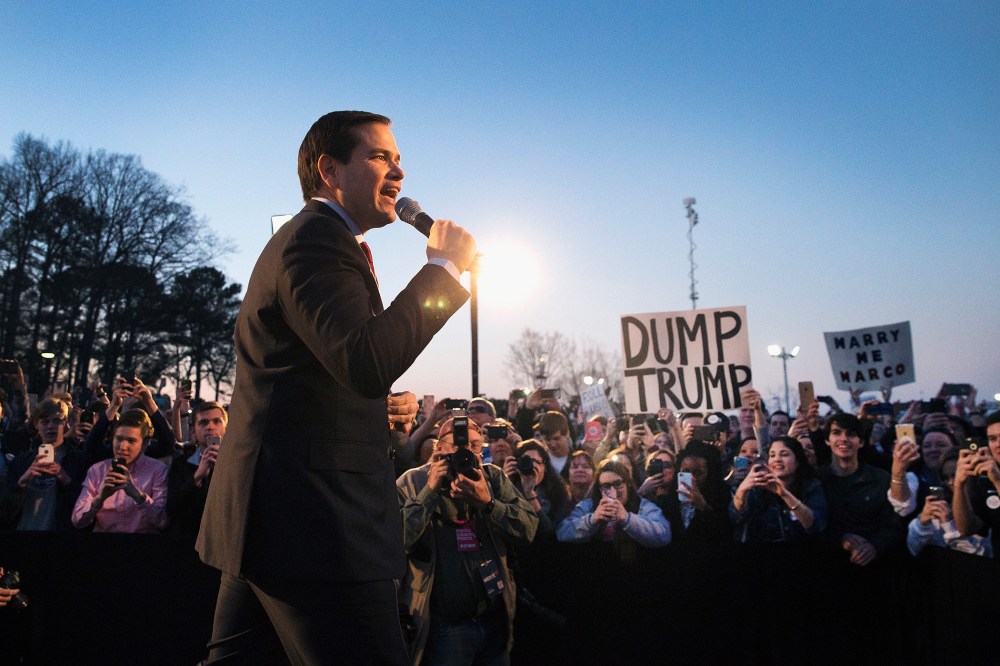 Republican presidential candidate Sen. Marco Rubio (R-FL) speaks at a campaign rally at the Space and Rocket Center on Feb. 27, 2016 in Huntsville, Ala. (Photo by Scott Olson/Getty)