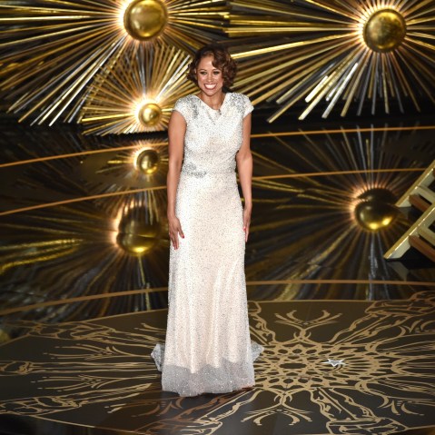 Actress Stacey Dash speaks onstage during the 88th Annual Academy Awards at the Dolby Theatre on Feb. 28, 2016 in Hollywood, Calif. (Photo by Kevin Winter/Getty)