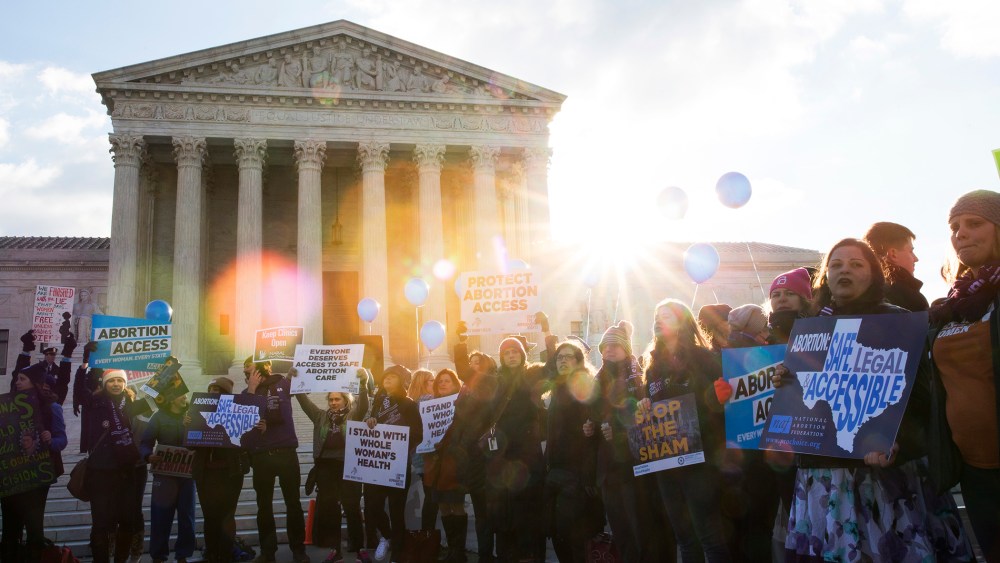 Pro-choice advocates rally outside of the Supreme Court on March 2, 2016 in Washington, DC. (Photo by Drew Angerer/Getty)