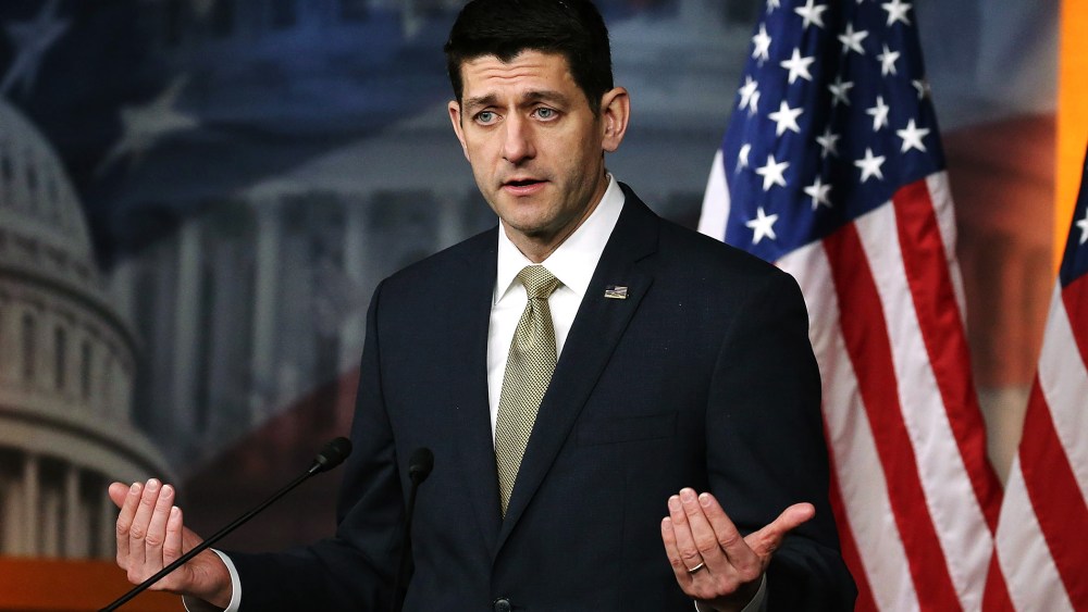 House Speaker Paul Ryan speaks to the media during his weekly briefing at the U.S. Capitol, March 3, 2016 in Washington, DC. (Photo by Mark Wilson/Getty)
