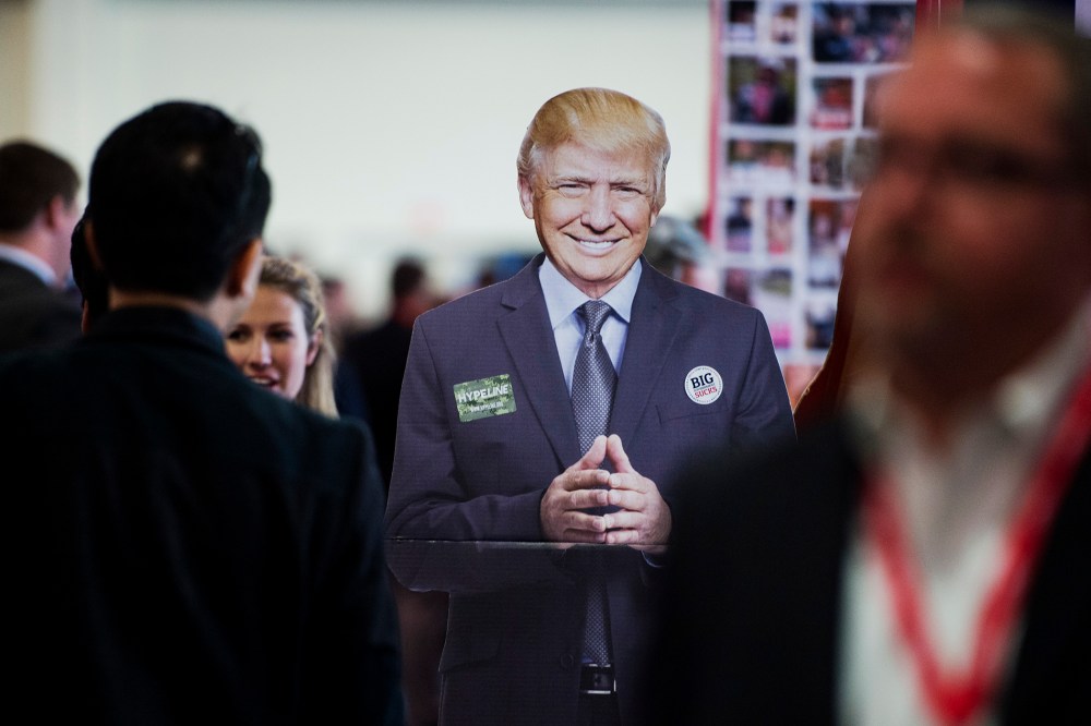 A cardboard cutout of Republican presidential candidate Donald Trump stands in the CPAC Hub room at the CPAC conference at National Harbor in Oxon Hill, Md., March 3, 2016. (Photo By Bill Clark/CQ Roll Call/Getty)