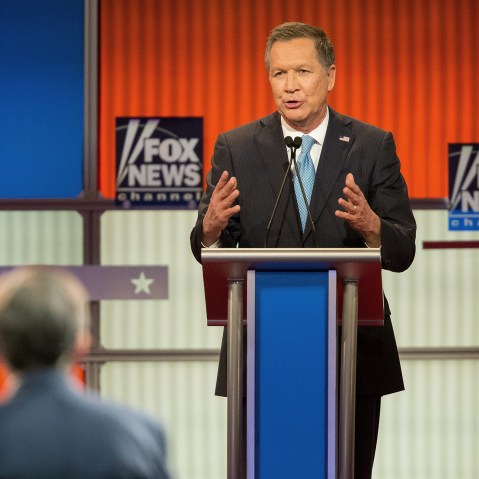 Republican Presidential candidate John Kasich speaks during the Republican Presidential Debate in Detroit, Mich., March 3, 2016. (Photo by Geoff Robins/AFP/Getty)