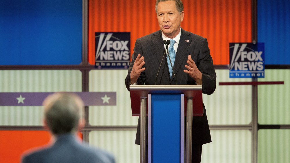 Republican Presidential candidate John Kasich speaks during the Republican Presidential Debate in Detroit, Mich., March 3, 2016. (Photo by Geoff Robins/AFP/Getty)