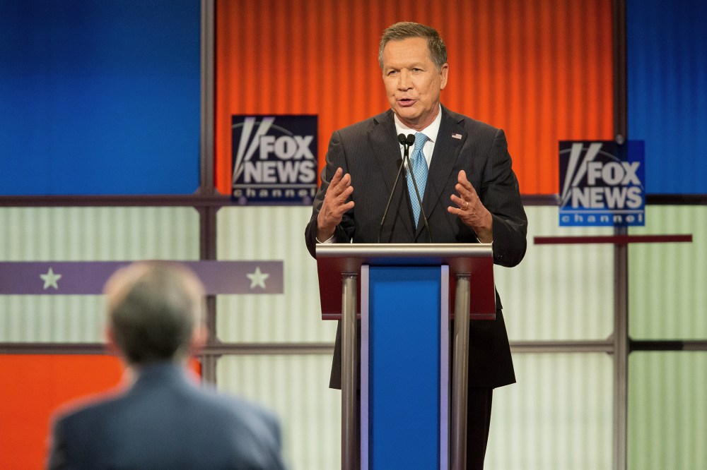 Republican Presidential candidate John Kasich speaks during the Republican Presidential Debate in Detroit, Mich., March 3, 2016. (Photo by Geoff Robins/AFP/Getty)