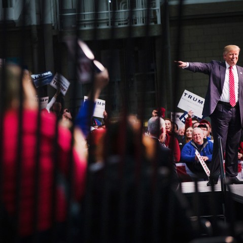 Republican presidential candidate Donald Trump speaks to guests during a rally at Macomb Community College on March 4, 2016 in Warren, Mich. (Photo by Scott Olson/Getty)