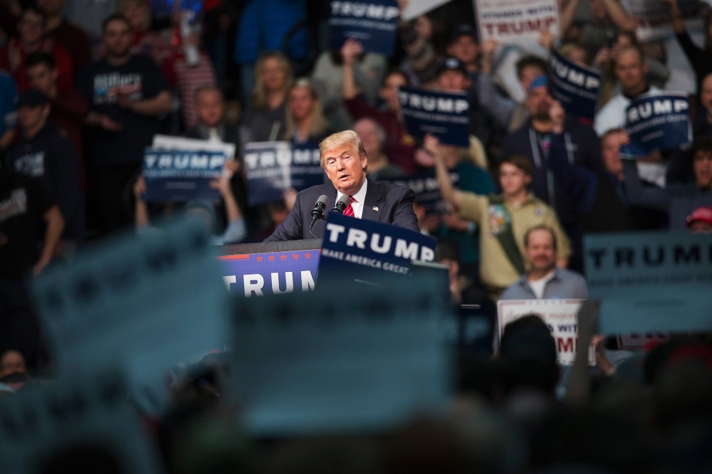 Republican presidential candidate Donald Trump speaks to guests during a rally at Macomb Community College on March 4, 2016 in Warren, Mich. (Photo by Scott Olson/Getty)