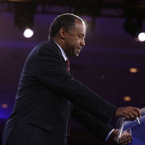 Ben Carson announces his retirement from the presidential race during CPAC 2016 March 4, 2016 in National Harbor, Md. (Photo by Alex Wong/Getty)