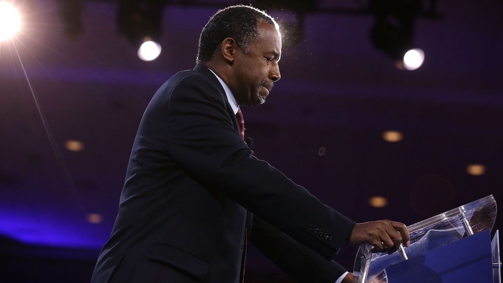 Ben Carson announces his retirement from the presidential race during CPAC 2016 March 4, 2016 in National Harbor, Md. (Photo by Alex Wong/Getty)
