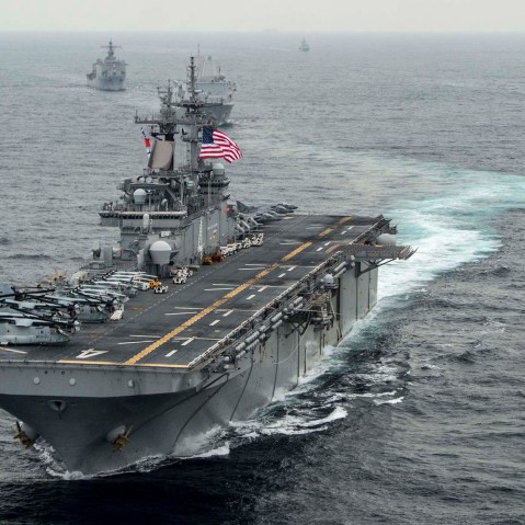 In this handout photo provided by the U.S. Navy, the amphibious assault ship USS Boxer (LHD 4) transits the East Sea on March 8, 2016 during Exercise Ssang Yong 2016. (Photo by MCSN Craig Z. Rodarte/U.S. Navy/Getty)