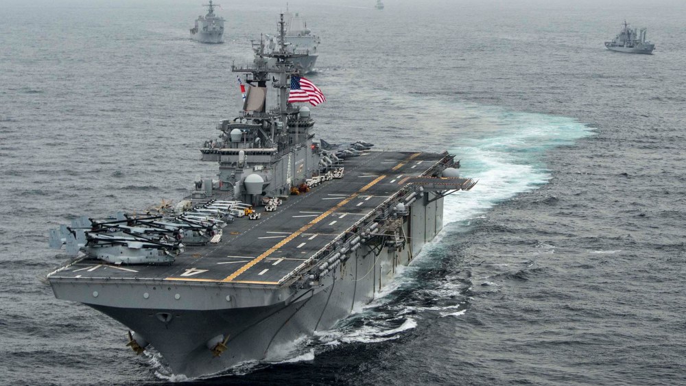 In this handout photo provided by the U.S. Navy, the amphibious assault ship USS Boxer (LHD 4) transits the East Sea on March 8, 2016 during Exercise Ssang Yong 2016. (Photo by MCSN Craig Z. Rodarte/U.S. Navy/Getty)