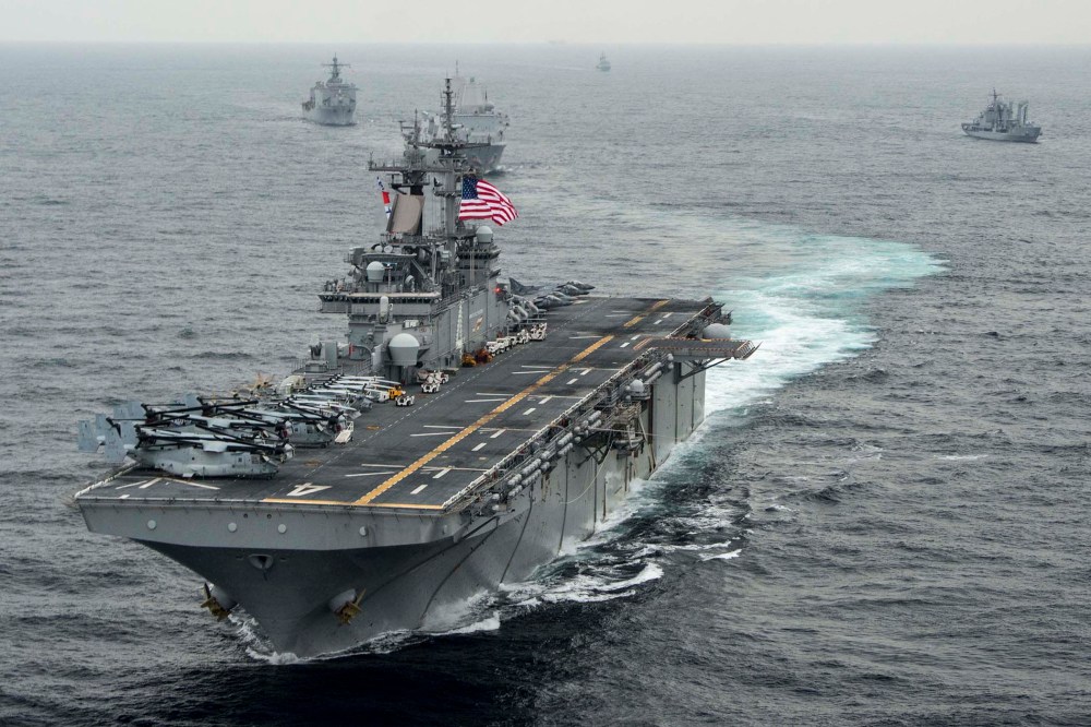 In this handout photo provided by the U.S. Navy, the amphibious assault ship USS Boxer (LHD 4) transits the East Sea on March 8, 2016 during Exercise Ssang Yong 2016. (Photo by MCSN Craig Z. Rodarte/U.S. Navy/Getty)