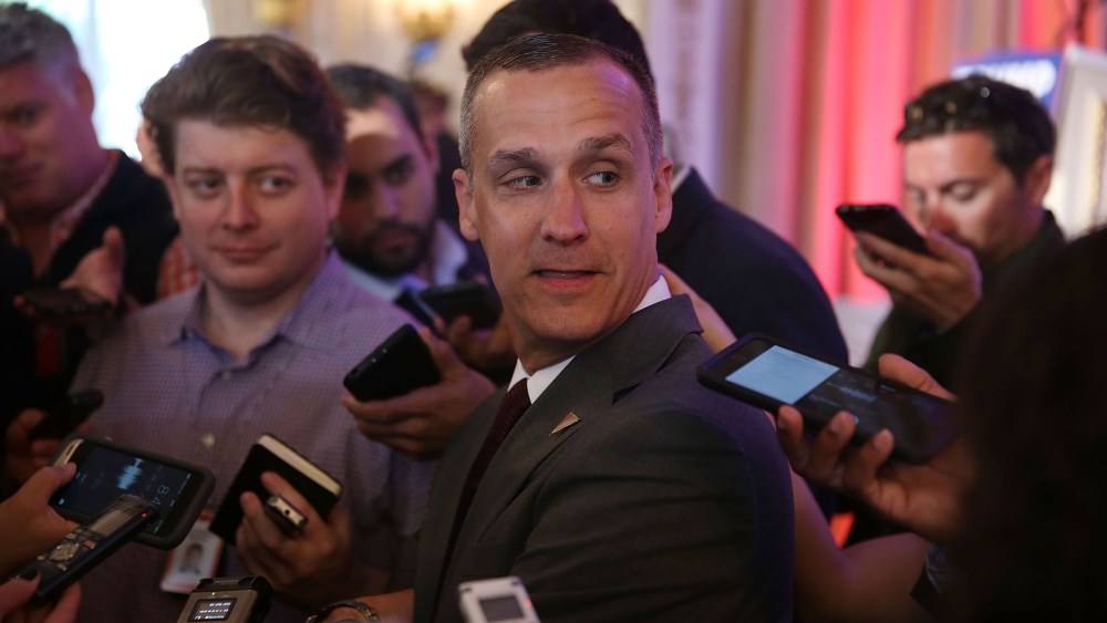 Corey Lewandowski, campaign manager for Republican presidential candidate Donald Trump, speaks with the media at the Mar-A-Lago Club on March 11, 2016 in Palm Beach, Fl. (Photo by Joe Raedle/Getty)