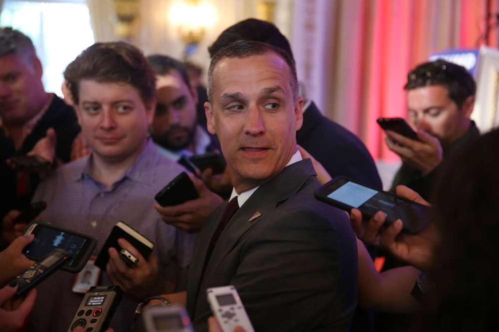 Corey Lewandowski, campaign manager for Republican presidential candidate Donald Trump, speaks with the media at the Mar-A-Lago Club on March 11, 2016 in Palm Beach, Fl. (Photo by Joe Raedle/Getty)
