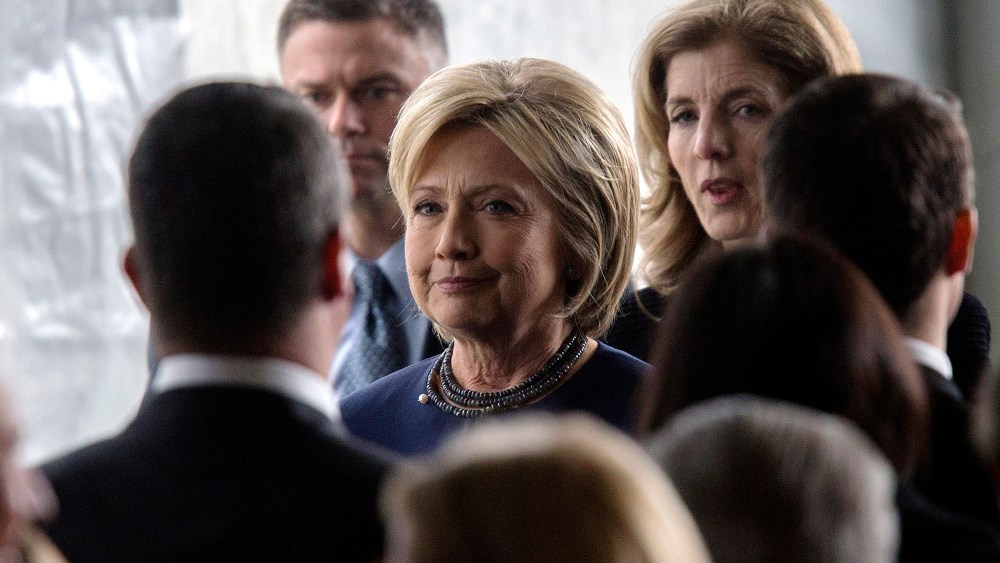 Hillary Clinton follows the casket during funeral and burial services for former first lady Nancy Reagan at the Ronald Reagan Presidential Library on March 11, 2016 in Simi Valley, Calif. (Photo by David McNew/Getty)