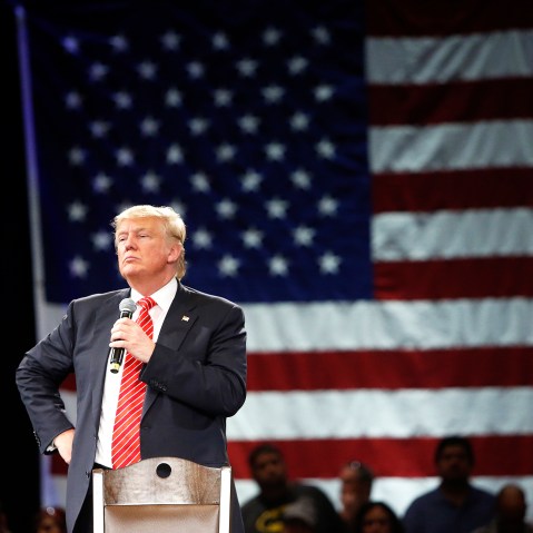 Republican presidential candidate Donald Trump speaks to supporters during a town hall meeting on March 14, 2016 at the Tampa Convention Center in Tampa , Fla. (Photo by Brian Blanco/Getty)