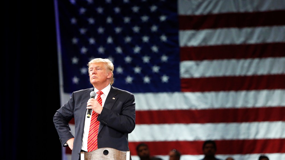 Republican presidential candidate Donald Trump speaks to supporters during a town hall meeting on March 14, 2016 at the Tampa Convention Center in Tampa , Fla. (Photo by Brian Blanco/Getty)