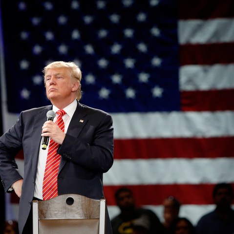 Republican presidential candidate Donald Trump speaks to supporters during a town hall meeting on March 14, 2016 at the Tampa Convention Center in Tampa, Fla. (Photo by Brian Blanco/Getty)