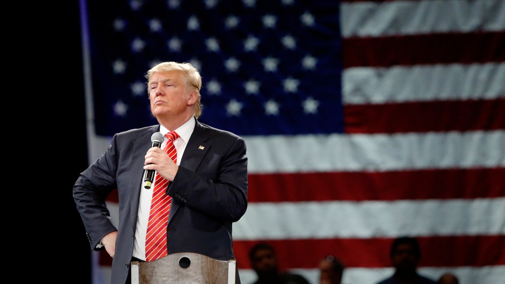 Republican presidential candidate Donald Trump speaks to supporters during a town hall meeting on March 14, 2016 at the Tampa Convention Center in Tampa, Fla. (Photo by Brian Blanco/Getty)