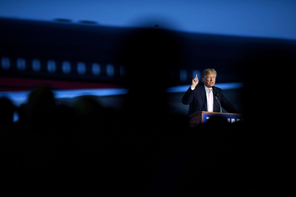 Republican presidential hopeful Donald Trump addresses a rally on March 14, 2016 in Vienna Center, Ohio. (Photo by Brendan Smialowski/AFP/Getty)