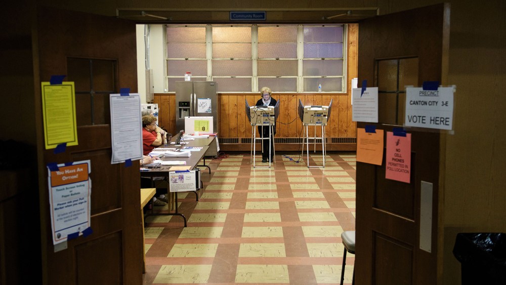 Voters cast electronic ballots during primary voting in Stark County March 15, 2016 in Canton, Ohio. (Photo by Brendan Smialowski/AFP/Getty)