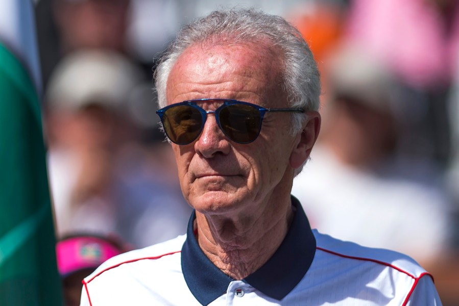 Indian Wells Tennis Garden CEO Raymond Moore attends the trophy presentation ceremony after the men's final at the BNP Paribas Open at the Indian Wells Tennis Garden in Indian Wells, Calif., March 20, 2016. (Photo by Robyn Beck/AFP/Getty)