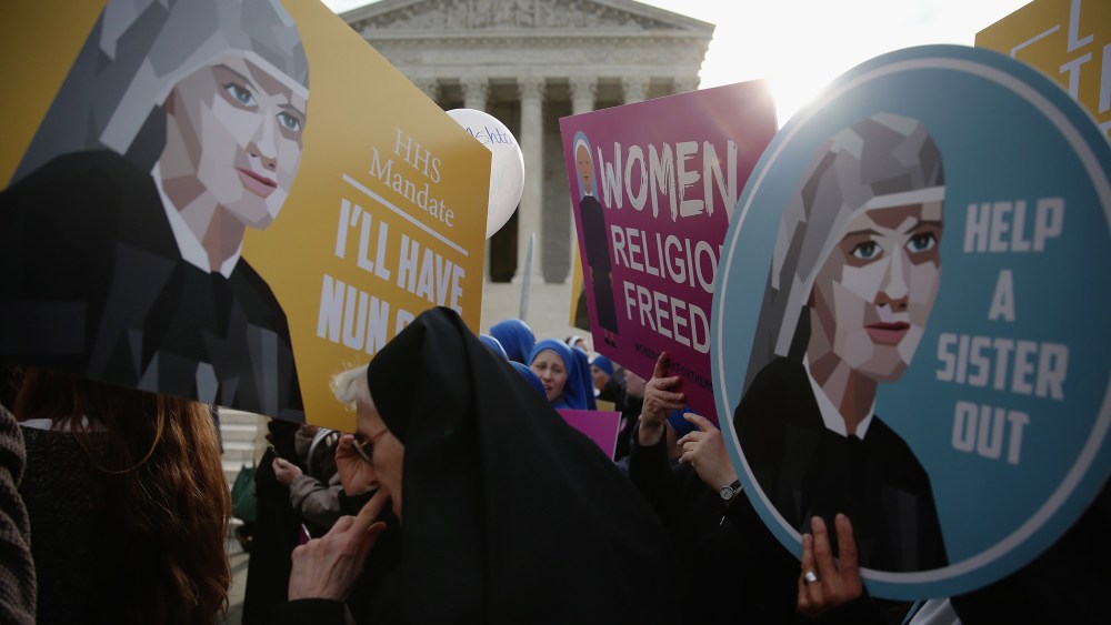 Nuns supporting Little Sisters of the Poor, attend a rally in front of the US Supreme Court, March 23, 2016 in Washington, DC. (Photo by Mark Wilson/Getty)