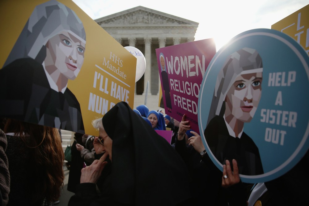 Nuns supporting Little Sisters of the Poor, attend a rally in front of the US Supreme Court, March 23, 2016 in Washington, DC. (Photo by Mark Wilson/Getty)