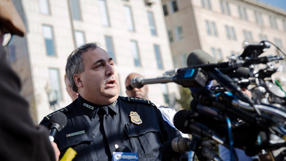 Capitol Chief of Police Matthew Verderosa speaks to the media near the Capitol March 28, 2016 in Washington, DC. (Photo by Drew Angerer/Getty)