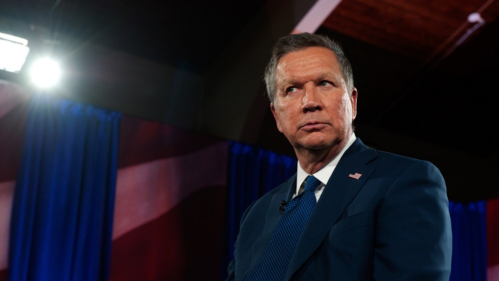GOP Presidential Candidate John Kasich speaks with the audience during an MSNBC town hall meeting at St. Helen's Roman Catholic Church on March 30, 2016, New York City. (Photo by Bryan Thomas/Getty)