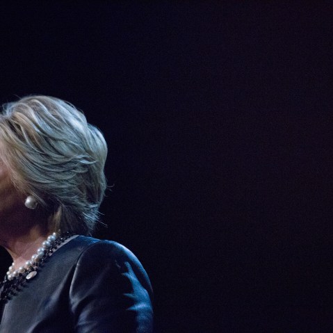 Hillary Clinton pauses while speaking during a campaign event at the Apollo Theater in New York, March 30, 2016. (Photo by John Taggart/Bloomberg/Getty)