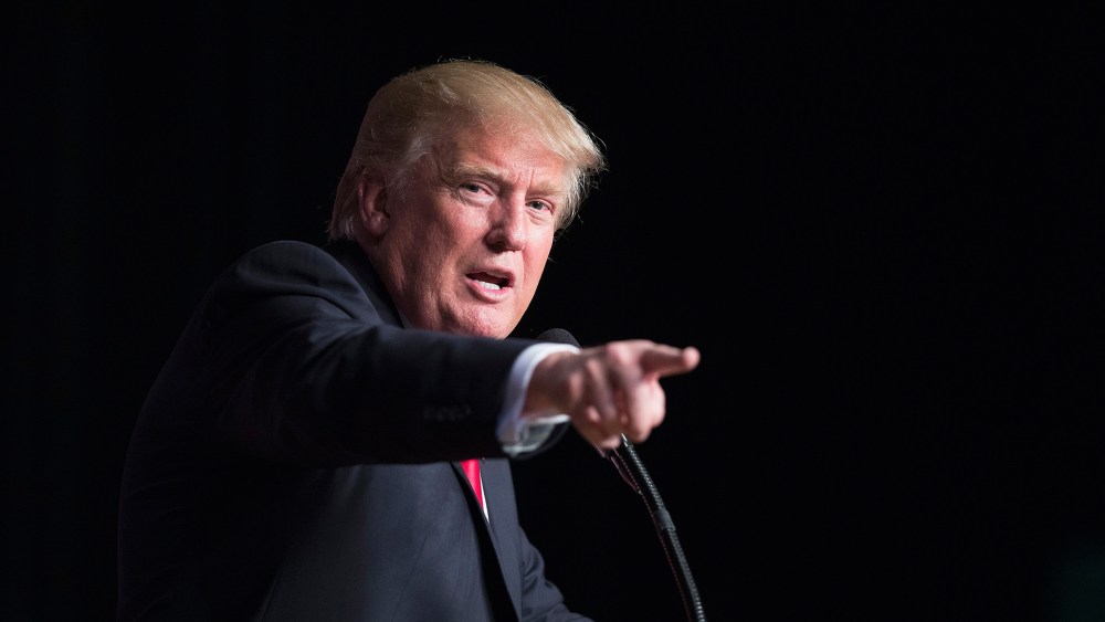 Republican presidential candidate Donald Trump speaks to guests during a campaign stop at Memorial High School on April 2, 2016 in Eau Claire, Wis. (Photo by Scott Olson/Getty)