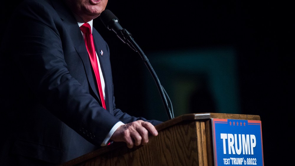 Republican presidential candidate Donald Trump speaks during a campaign event at the Memorial High School in Eau Claire, WI,  April 02, 2016. (Photo by Jabin Botsford/The Washington Pos/Getty)