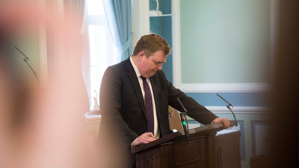 Icelands Prime Minister Sigmundur David Gunnlaugsson addresses a session of parliament in Reykjavik, Iceland on April 4, 2016. (Photo by Halldor Kolbeins/AFP/Getty)