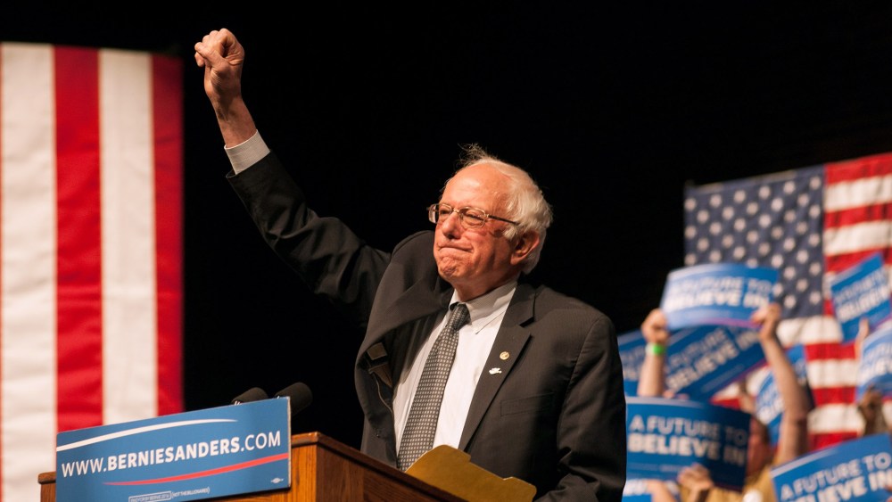 Democratic presidential candidate Sen. Bernie Sanders (D-VT) speaks during a rally on April 5, 2016 in Laramie, Wy. (Photo by Theo Stroomer/Getty)