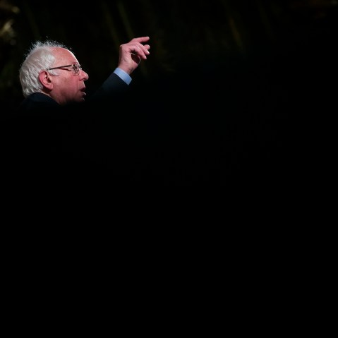 Democratic presidential candidate Sen. Bernie Sanders (D-VT) attends a campaign rally at the United Palace on April 9, 2016 in the Brooklyn borough of New York City. (Photo by Eric Thayer/Getty)