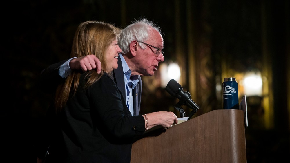 Democratic presidential candidate Sen. Bernie Sanders (D-VT) and his wife Jane attend a campaign rally at the United Palace on April 9, 2016 in the Brooklyn borough of New York City. (Photo by Eric Thayer/Getty)